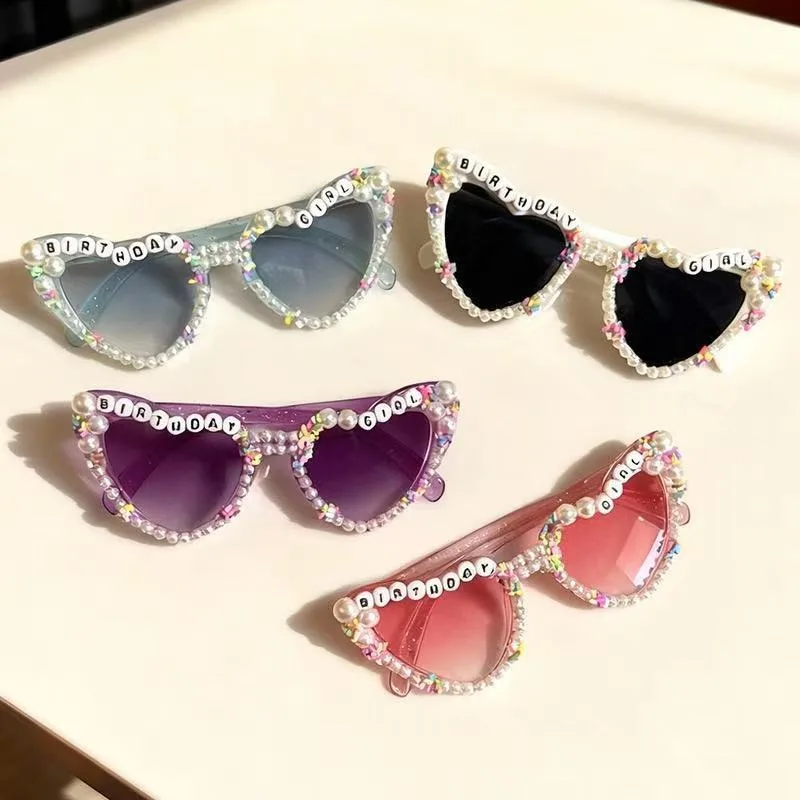 Heart Shaped Birthday Girl Sunglasses, Pink Happy Birthday Girl Glasses Pearl Birthday Party GlassesFor Women Girls - view 6