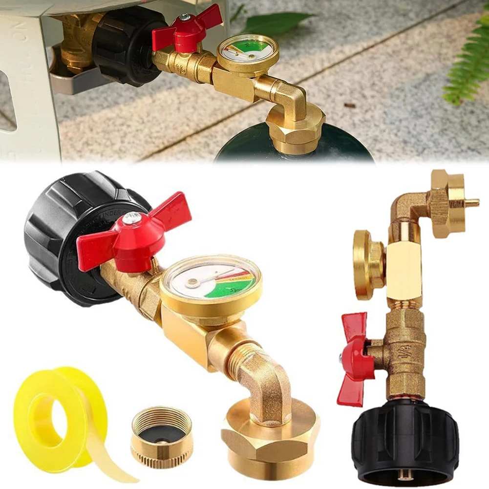 

Upgraded Propane-Refills Elbow Adapter With Tank Gauge Safe Easy Refilling Brass Propane-Tank Adapter For Camping Stove