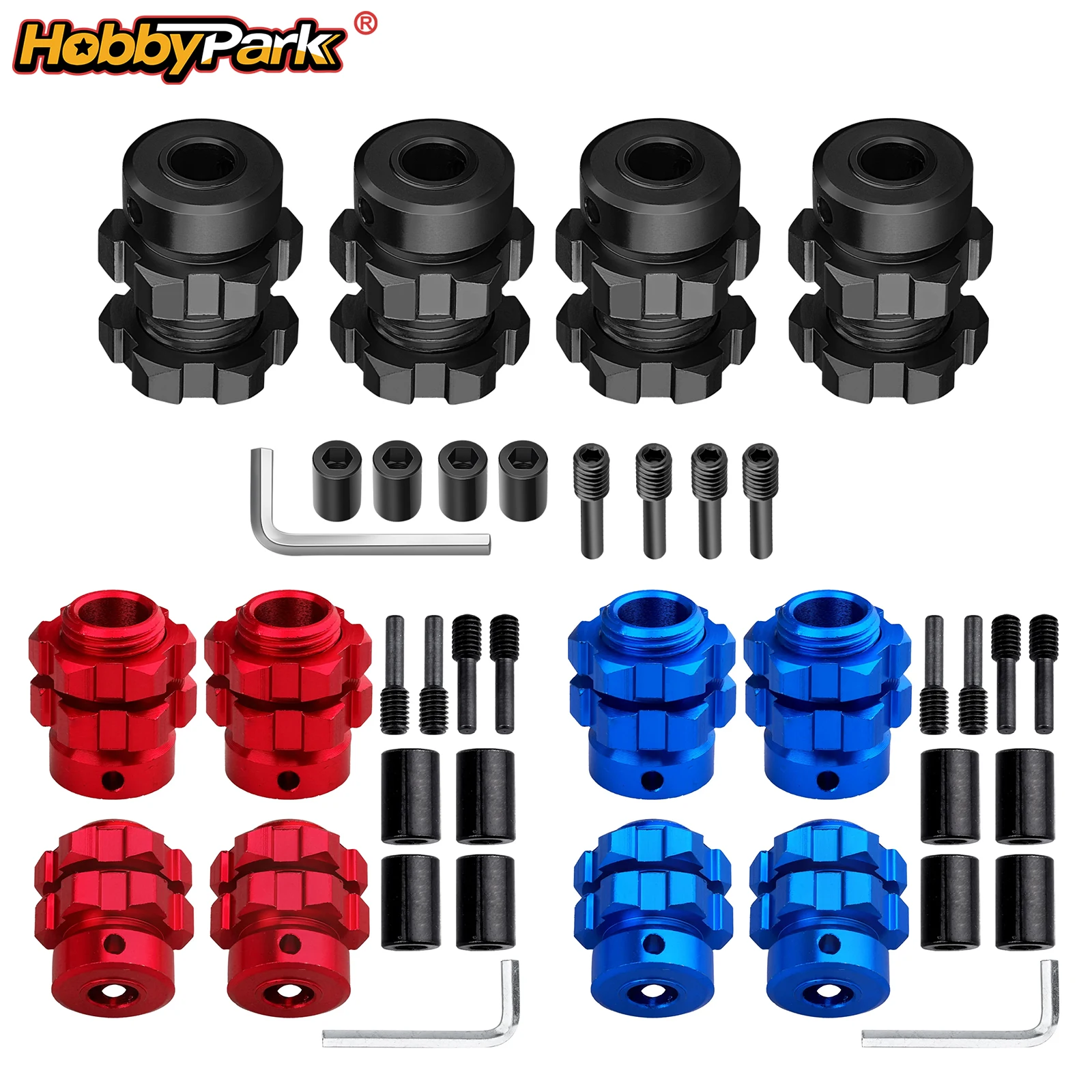 HobbyPark 17 mm Radabstandshalter mit Sechskantnabe und Mutter, Ersatz für Traxxas E-Revo Revo 3.3 E-Maxx T-Maxx 4X4, 4 Stück