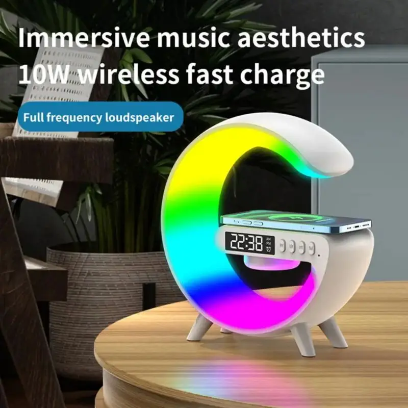 USB Power Wireless Charger Bluetooth Speaker RGB Night Light Clock Alarm Clock Decoration for IPhone Samsung Xiaomi Huawei G63