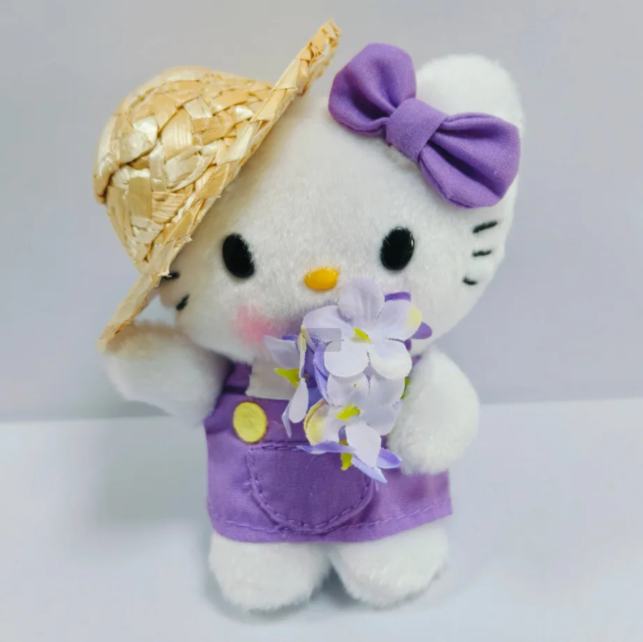 Hello Kitty Plush Doll Keychain Wearing A Straw Hat Kitty Stuffed Toys Pendant Keyring Children Bags Plushie Keychain