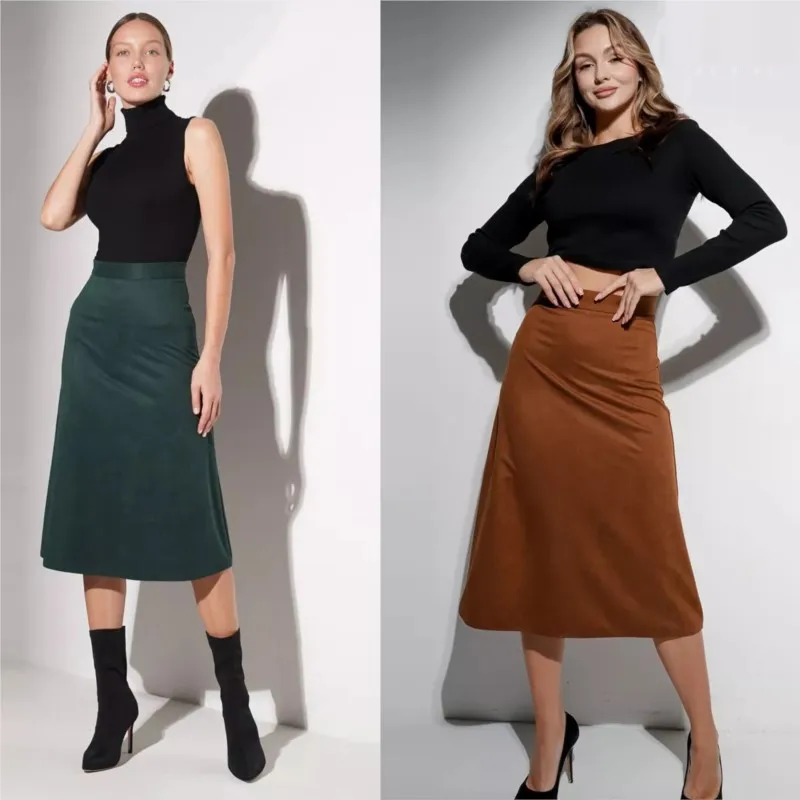 New Mid-length A- Line Skirt Women's Polyester High-waisted Skirt For Women Jupe Longue Saias Femininas Elegantes Casual Rokken