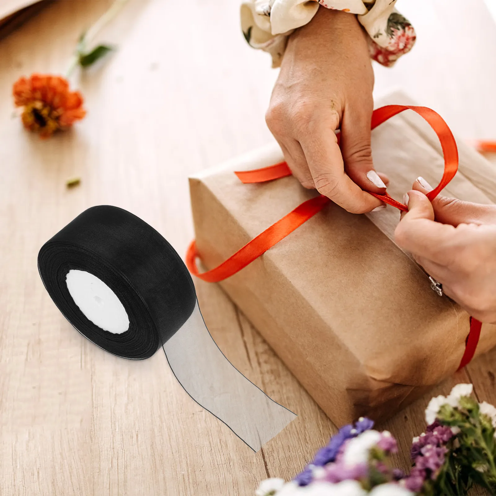 Black Sheer Organza Chiffon Ribbon 3.8cm x 45M – DIY Wedding Bouquets, Gift Wrapping & Hair Accessories