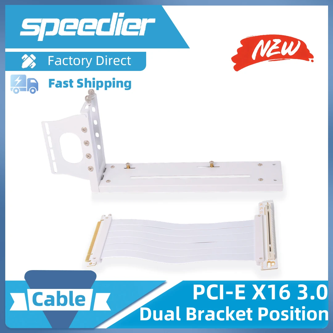 White 2 Slots Vertical GPU Mounting Bracket Graphics Card Holder Kit with 20cm PCI-E 3.0 X16 Riser Cable 90 Degree
