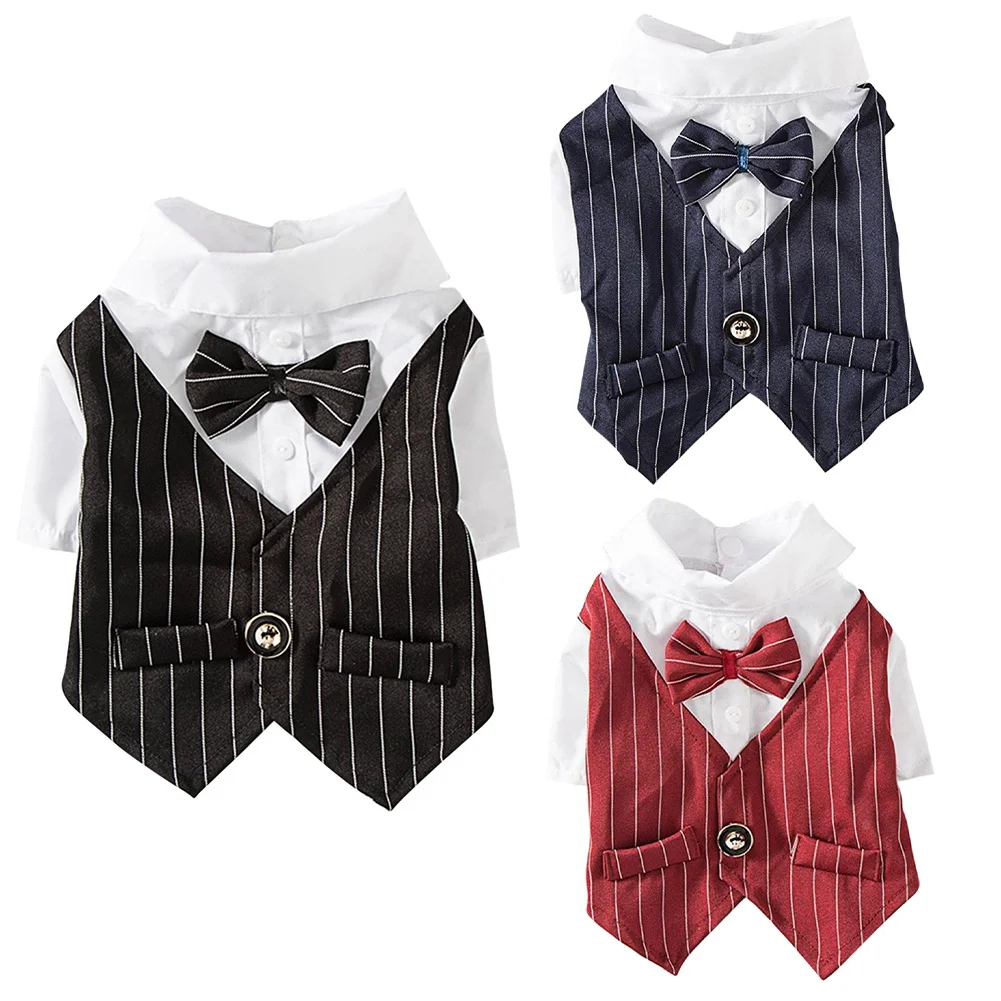 Gentleman Dog Clothes For Formal Occasions Four Seasons Puppy Suit With Bow Tie Wedding Tuxedo Pet Photo Dress Teddy Clothes