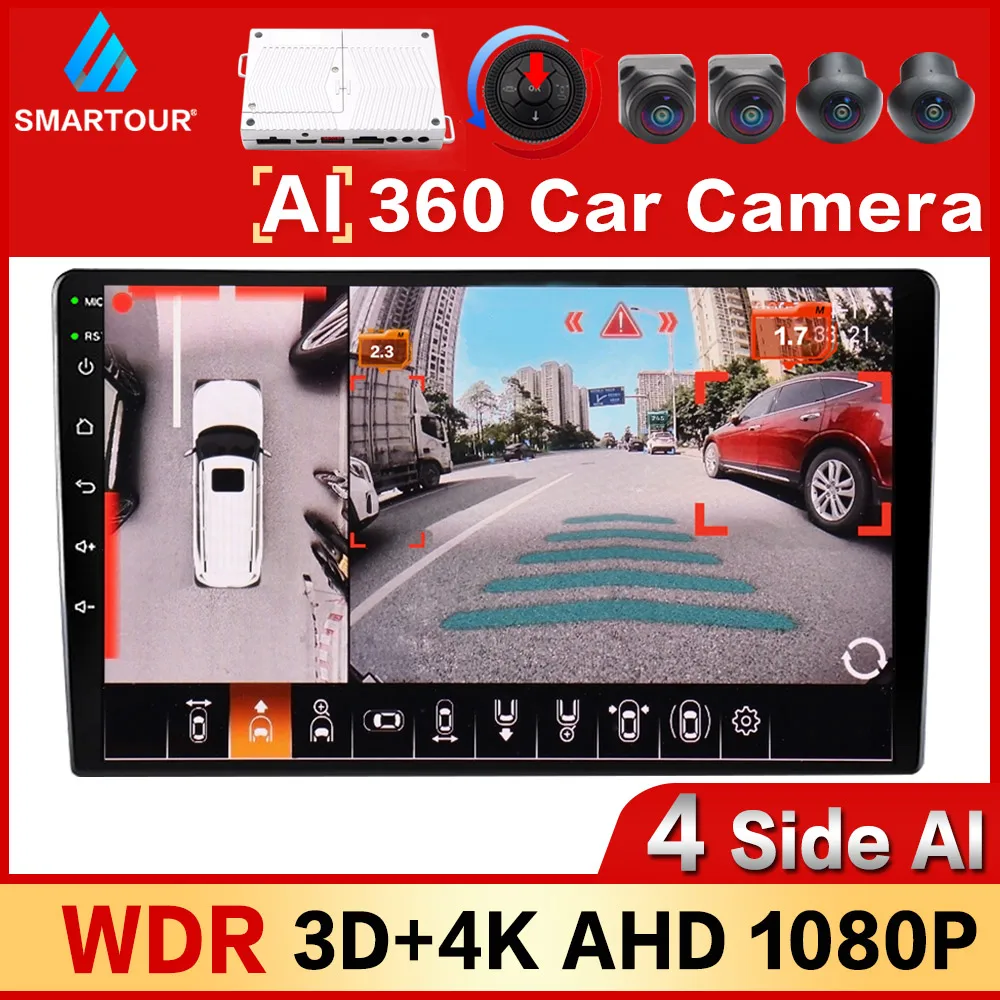 Smartour 4K Ultra AHD 1080P 360 stopni WDR 3D przestrzenna antena widok AI inteligentne przypomnienie o rozpoznawaniu obiektów 360 kamera samochodowa