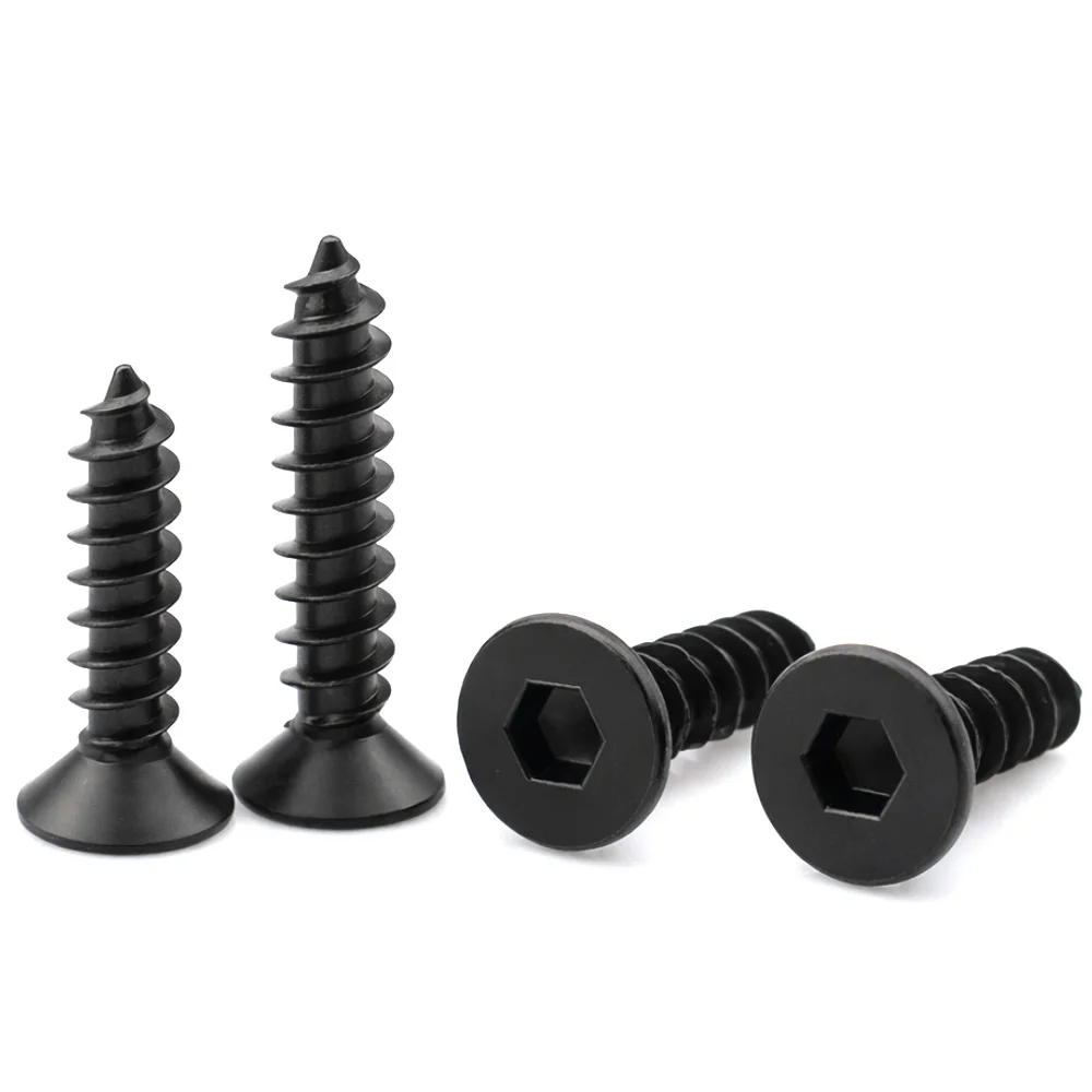 10-50pcs Black Carbon Steel Hex Socket Flat Countersunk Self Tapping Screws Allen Metric M2 M2.3 M2.6 M3 M4 M5 M6 Machine Screw