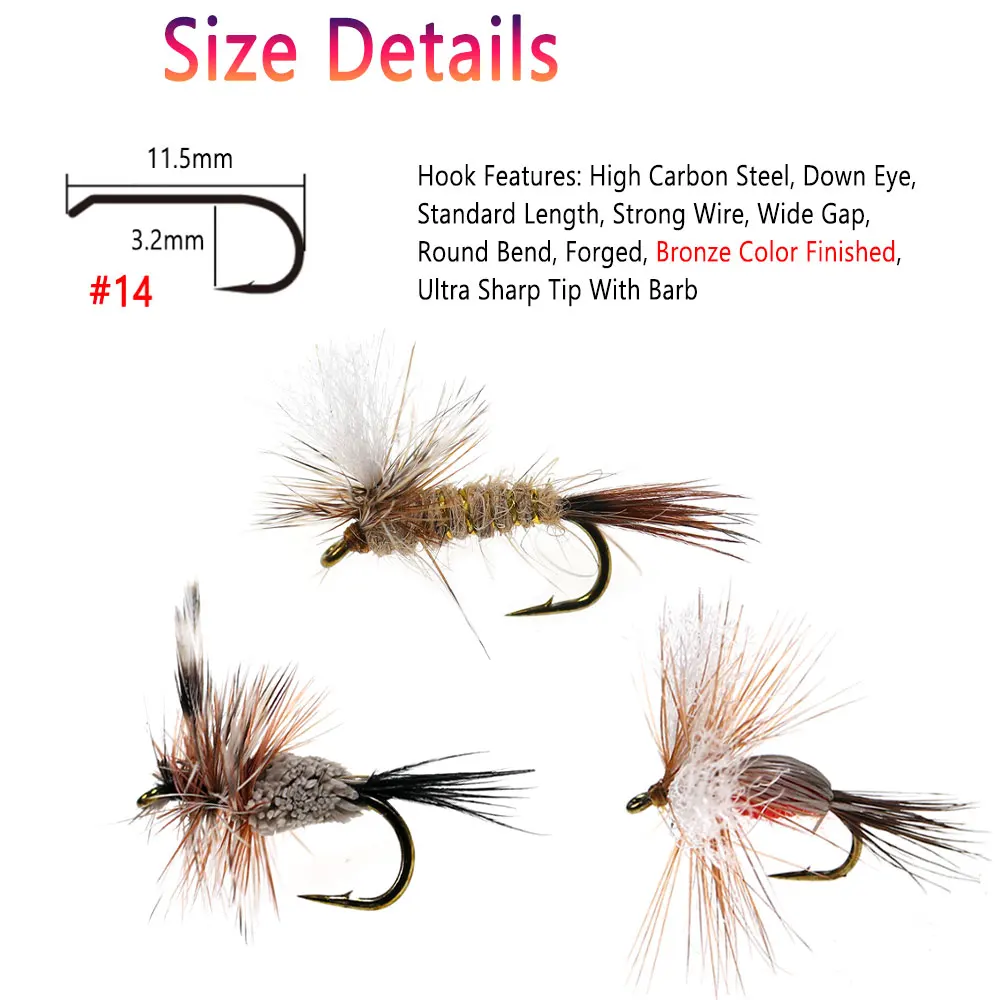 Bimoo 8pcs #14  Barbed Parachute Adams Dry Fly Adams Irresistible Dry Fly Red Humpy Dry Fly Floating Trout Fishing Lures Bait