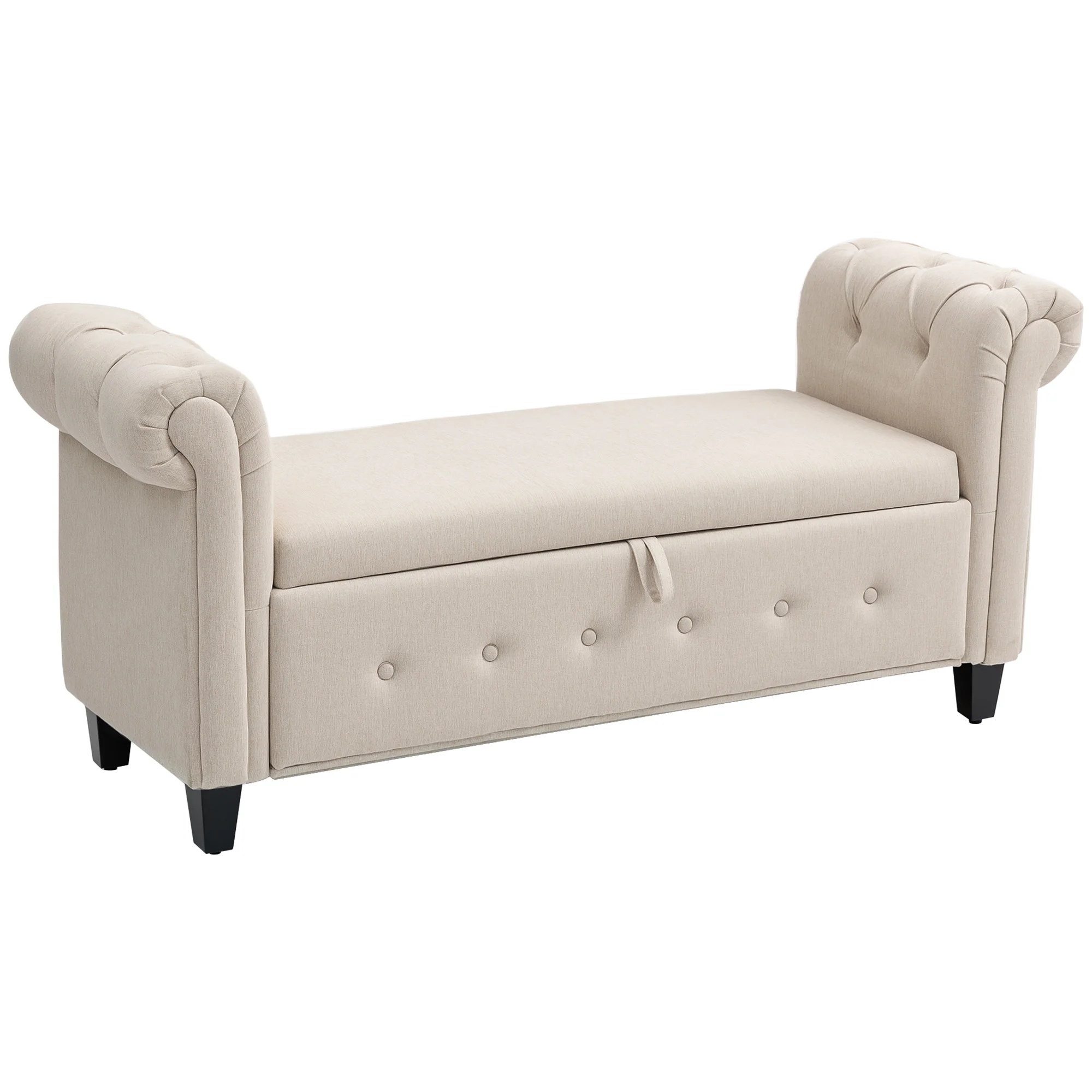 HOMCOM Banco de Almacenamiento Tapizado en Lino con Tapa 146,5x49x74,5 cm Beige