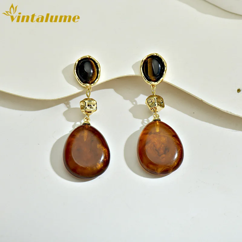 

Серьги-подвески Vintalume из сплава и смолы в форме капли для женщин, модные ювелирные изделия, простые геометрические висячие серьги, подарок для вечеринки