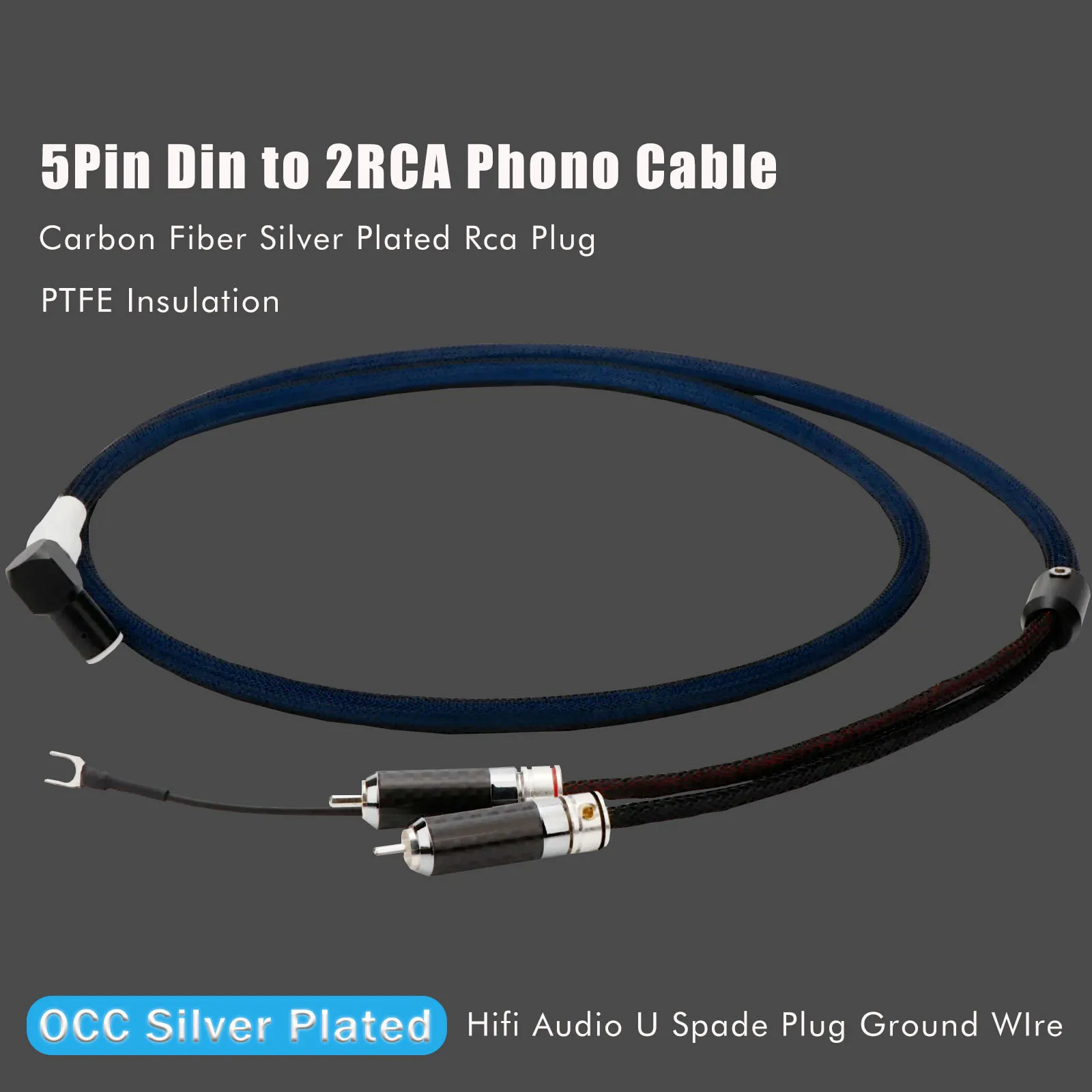 

5 Pin DIN to 2RCA Arm Audio Phono Interconnect Cable 90 Degree Straght Tonearm Cable Ground Wire OCC Silver Plated With shield