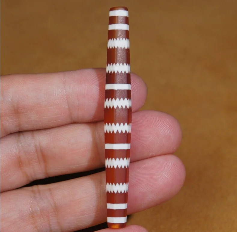 Tibetan DZI Beads Old Agate White Stripe Talisman Hexahedron Tubular Beads 69mm