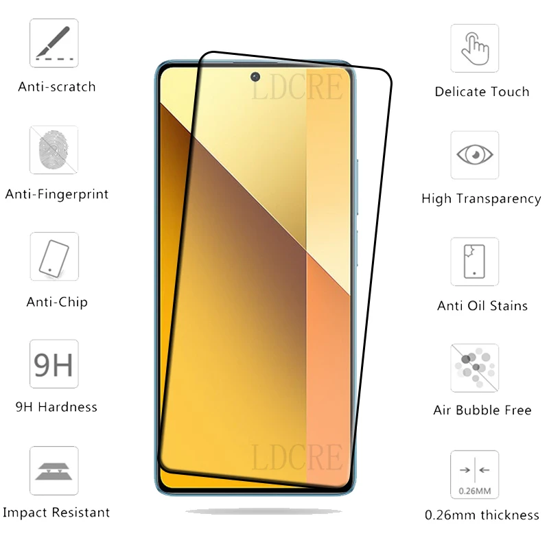 4 шт. для Xiaomi Redmi Note 13 стекло Redmi Note 13 закаленное стекло полное покрытие клей 9H Защита экрана для Redmi Note 13 Pro 4G