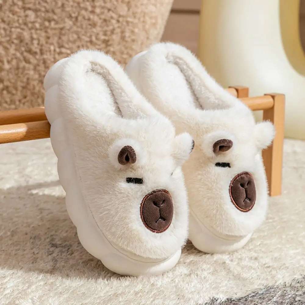 Winter Capybara Plush Slippers Thicken Warm Soft Cartoon Furry Slippers Anti-slip Thick Soled Warmer Home Cotton Shoes Gifts