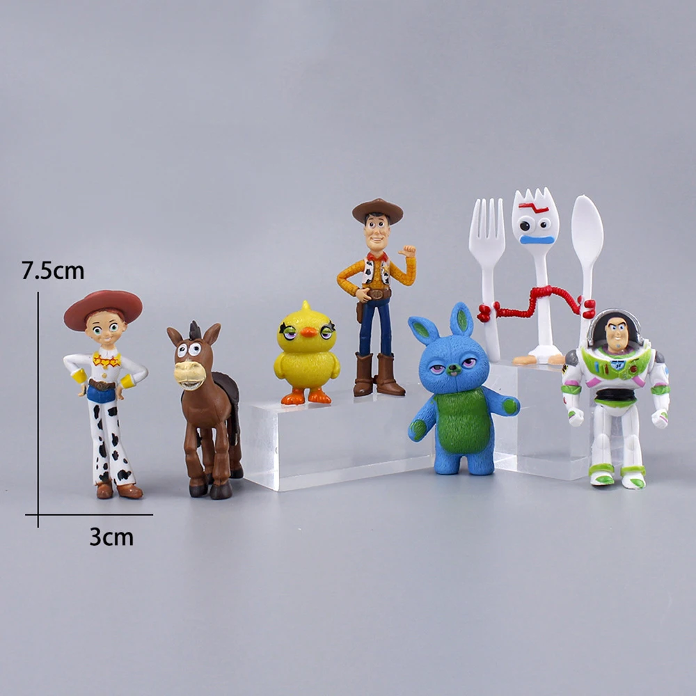 2024 Toy Story 7 szt. Zabawki figurki akcji Woody Jessie Buzz Lightyear Forky świnia miś Figura zestaw modeli lalka figurka prezenty dla dzieci