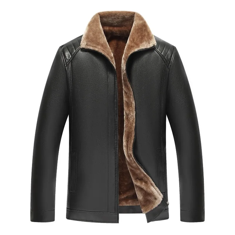 Men Winter Men Fur Collar Fleece Warm Leather Jackets PU Leather Caots Fashion Male Fur Integrated Jackets Men's Clothing 5XL