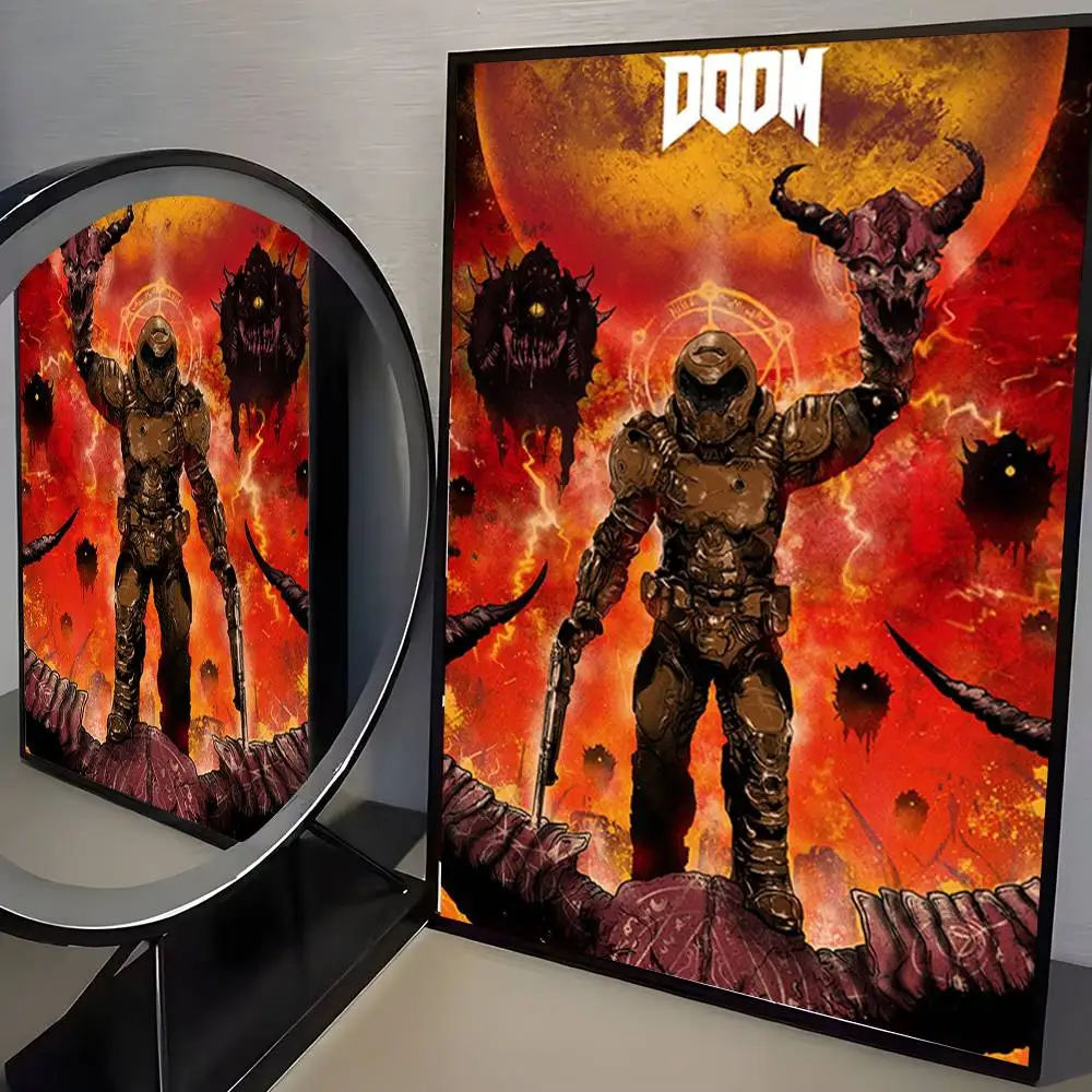 ملصق لعبة Doom عالي الدقة على الحائط اللاصق المقاوم للماء وغرفة المعيشة المنزلية وغرفة النوم والديكور الجمالي