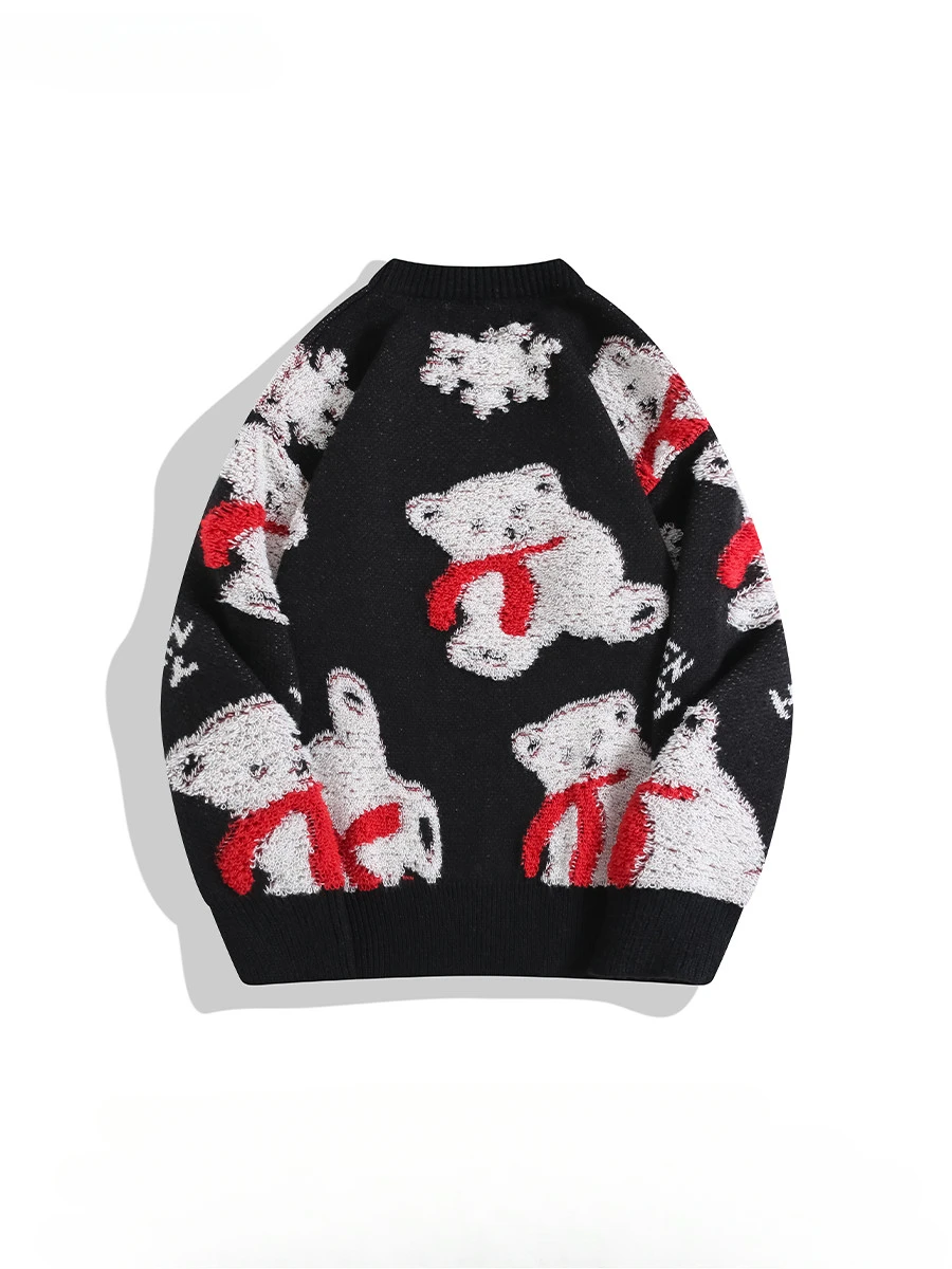 Men and Women American Christmas Bear Jacquard Sweaters Autumn Winter Lazy Style O-neck Casual Versatile Loose Couple Knitwear