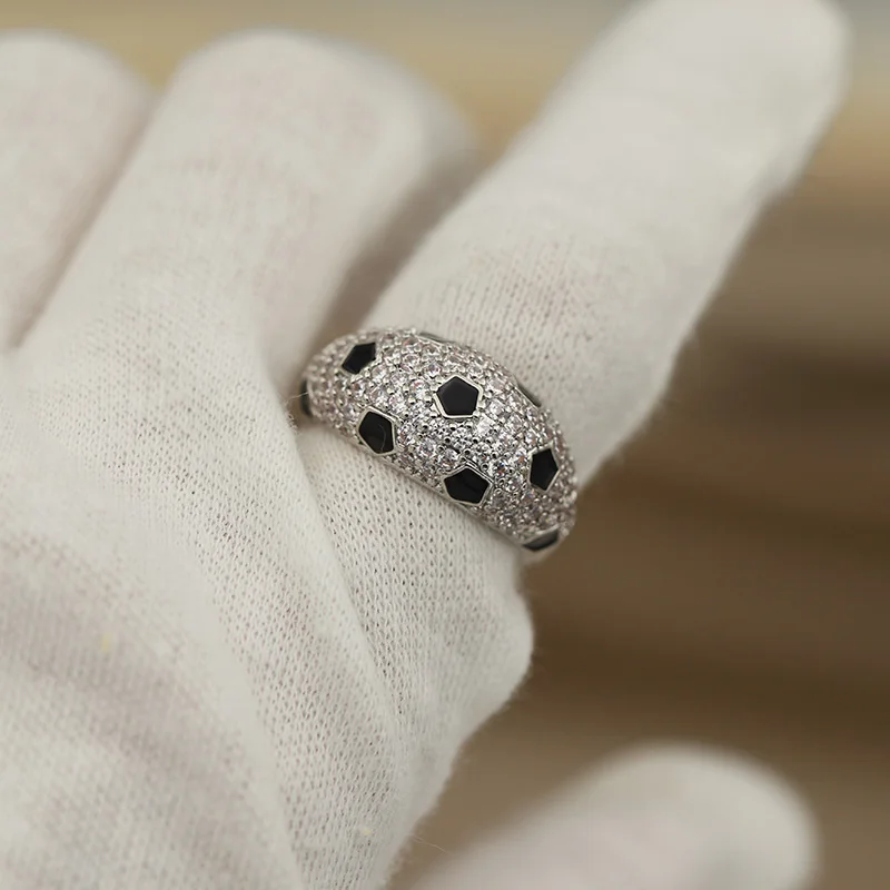 جديد البصر اكسسوارات زركونيا هندسية مفتوحة خواتم للنساء الفاخرة كريستال الزفاف المشاركة الأسود النفط اللوحة خواتم مفتوحة #2
