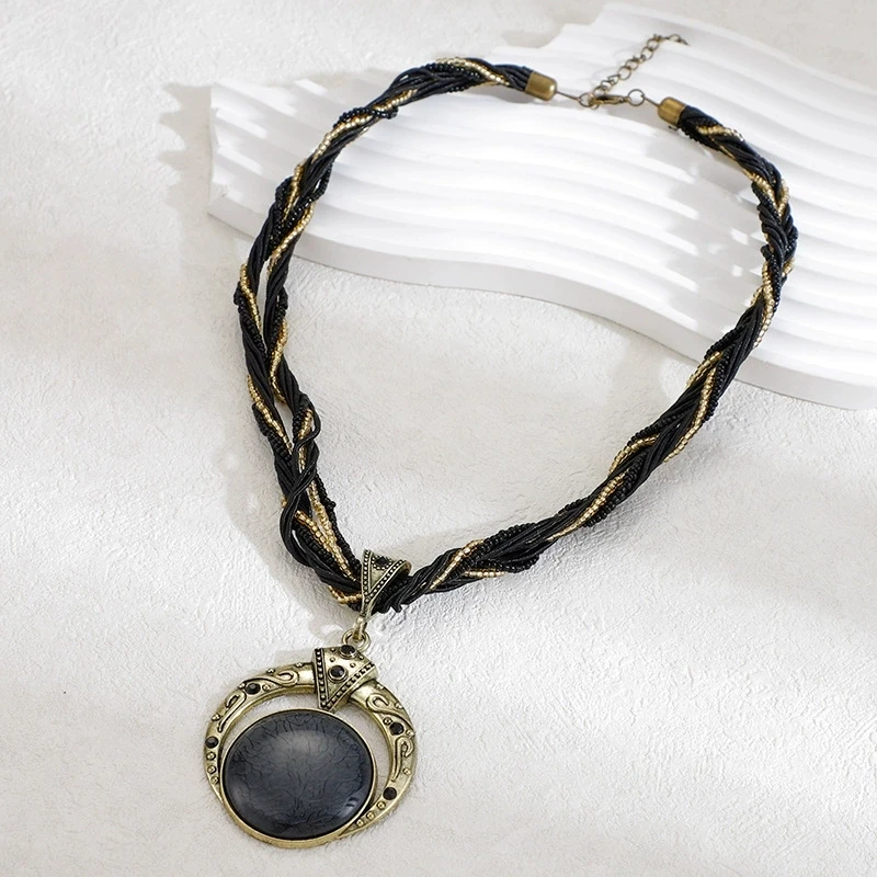 FSUNION Fashionable 2025 Vintage Necklace Women's Retro Bohemia Style Jewelry with Multilayer Beads Chain Crystal Grain Pendant