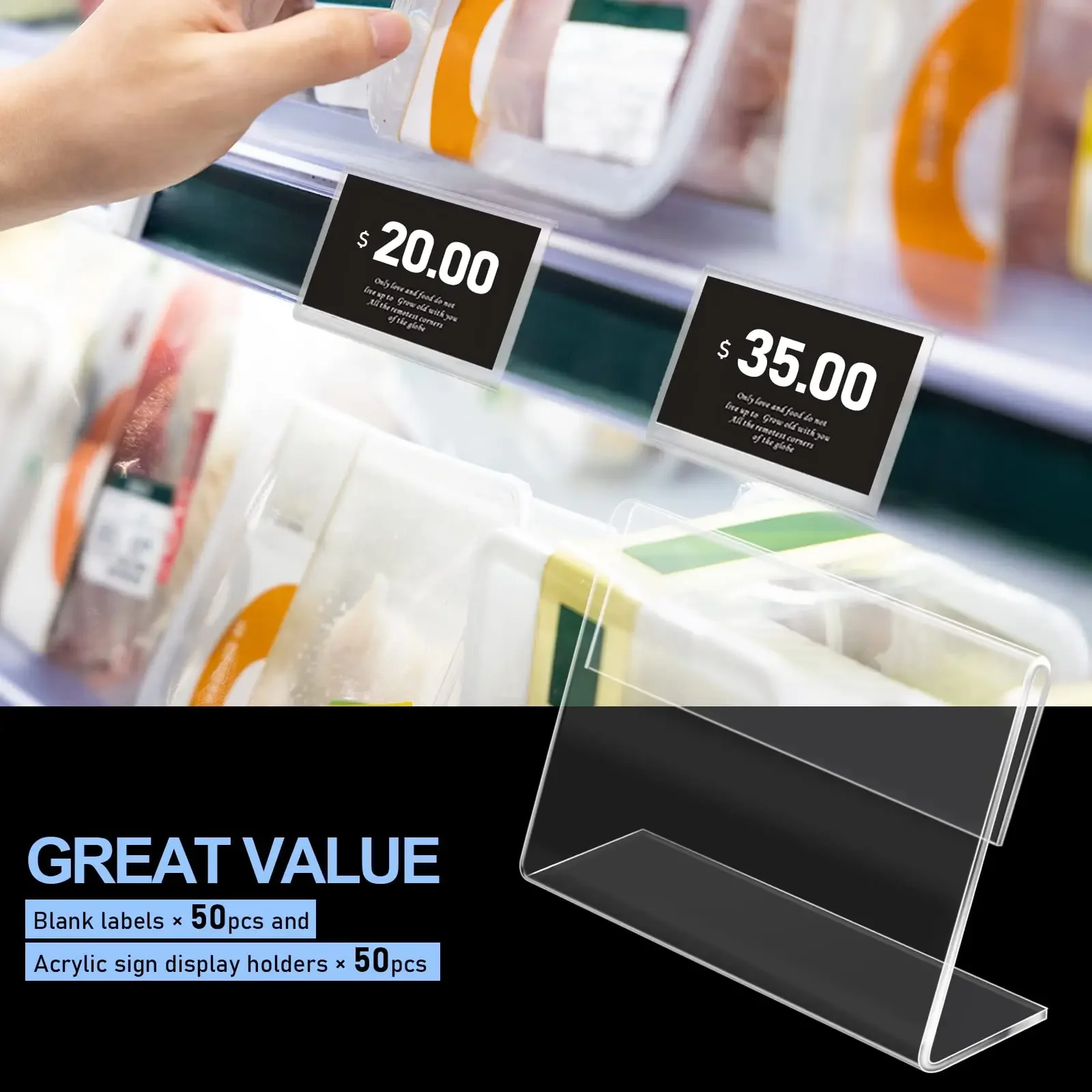 10PC Clear L-Shape Mini Price Tag Clip Sign Card Holder Stands Acrylic Desktop Rack Label Display for Office Supplies