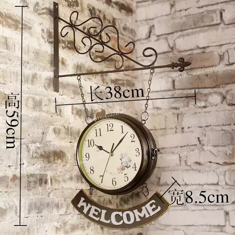 Home Living Room Creative Clocks and Iron Art Two Sided Wall Clocks