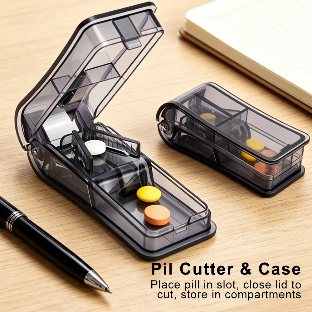 Pill Cutter Box Portable DrugBox Tablet Cutter Splitter Medicine Pill Holder Pill Cutter Box Transparent Medicine Dispenser