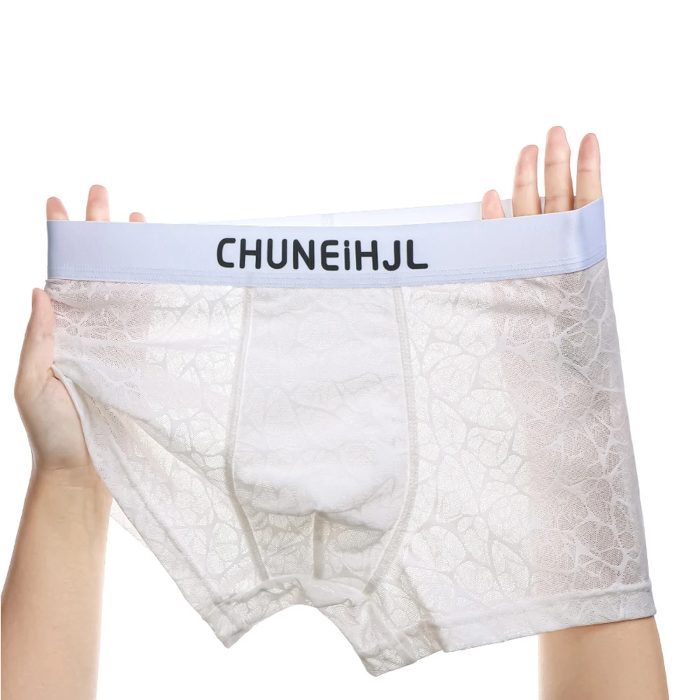 Men Texture Mesh Briefs Boxer Shorts Underpants Breathable Lingerie Elastic Cool Panties Quick Dry Trunks Soft Underwear Fashion