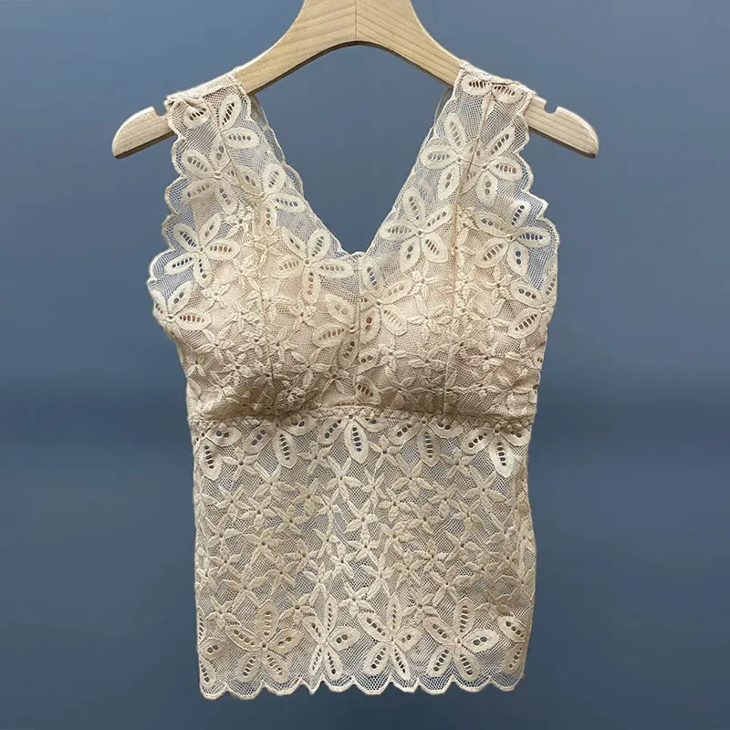 

Lace Tank Top Bra Summer Thin French Fashion Women's Seamless V-Neck Sheath Vest Slim All Match Camisole Z661
