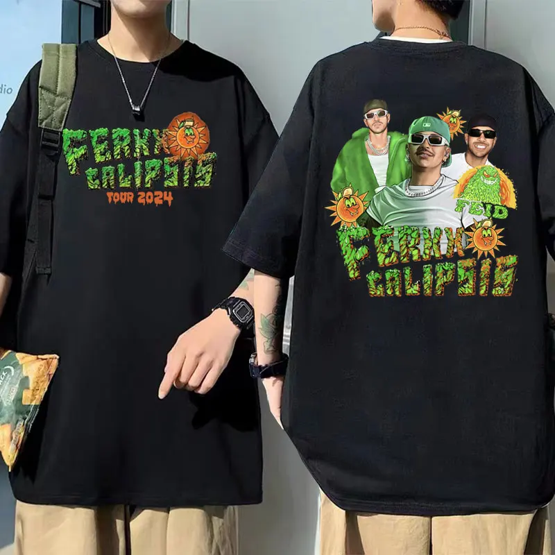 

Футболка Rapper Feid Ferxxo Ferxxocalipsis Tour 2024 с принтом, с круглым вырезом, для мужчин и женщин, в стиле хип-хоп, футболка оверсайз, летняя, хлопковая, с коротким рукавом