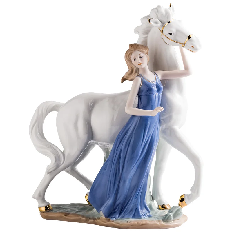 Imagem -05 - Porcelana Antiga Princesa Estatueta Ornamento Miniatura de Cerâmica Cavalo Branco Decoração de Casa Artesanato Dia dos Namorados Presente para a Filha