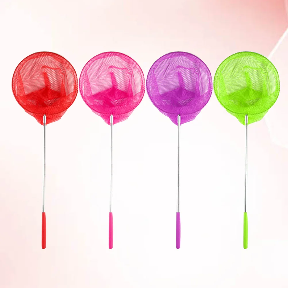 4 szt. Rozkładanych siatek wędkarskich z teleskopowym drążkiem, siatka ze stali nierdzewnej do łapania owadów dla dzieci, sprzęt outdoorowy