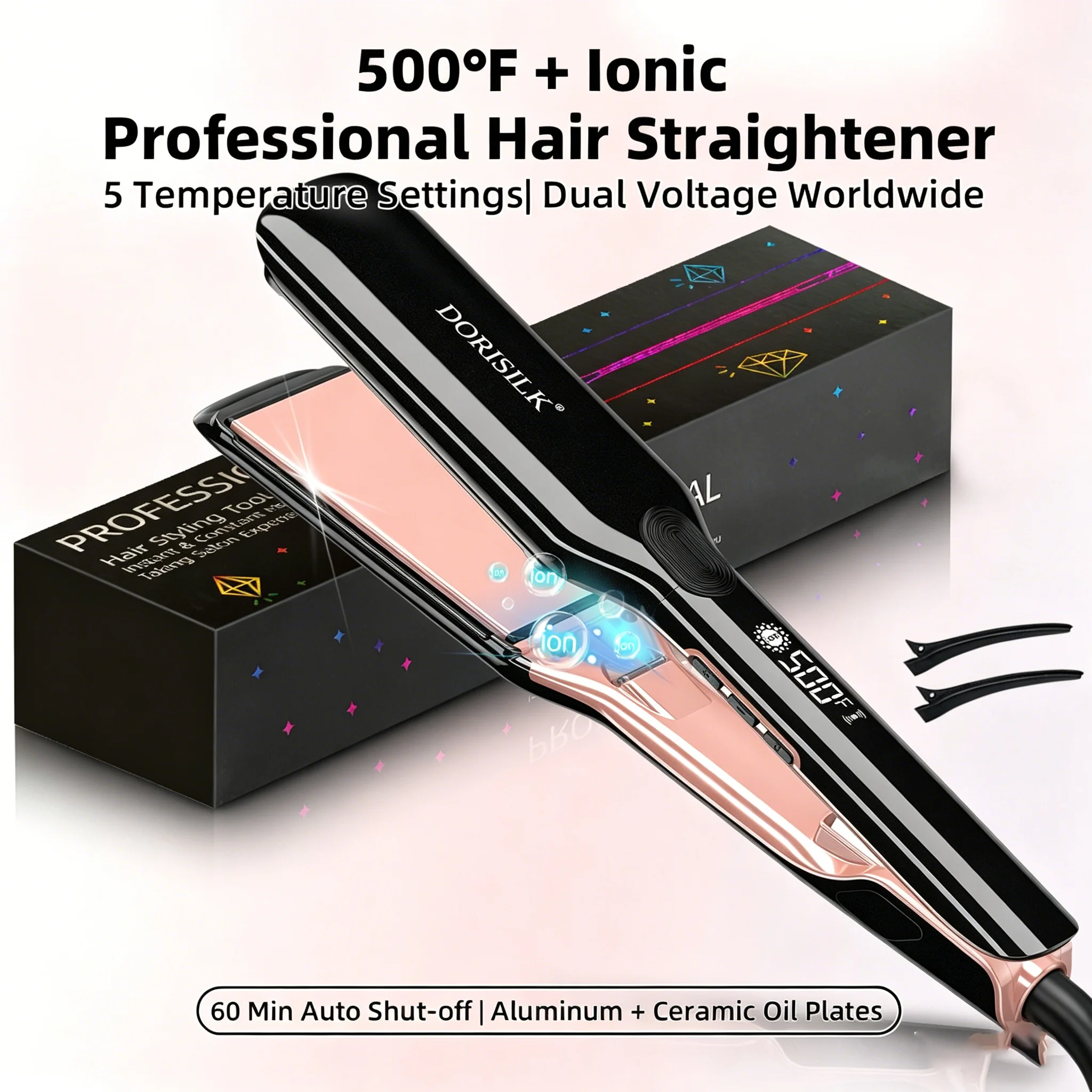 Plancha de Pelo Profesional de Alta Temperatura con Tratamiento de Queratina 500F para Cabello Encrespado, Repara el Cabello Dañado