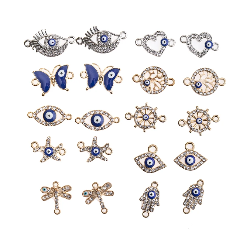 

New 20pcs/lot Mixed Style Butterfly Eye Rhinestone Charms Pendant DIY Bracelet Necklace for Jewelry Making Accessories