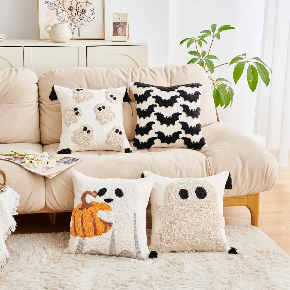1PC 45x45cm Halloween Ghost Pumpkin Cushion Cover for Living Room Sofa Embroidered Pillow Cover Festival Decoration