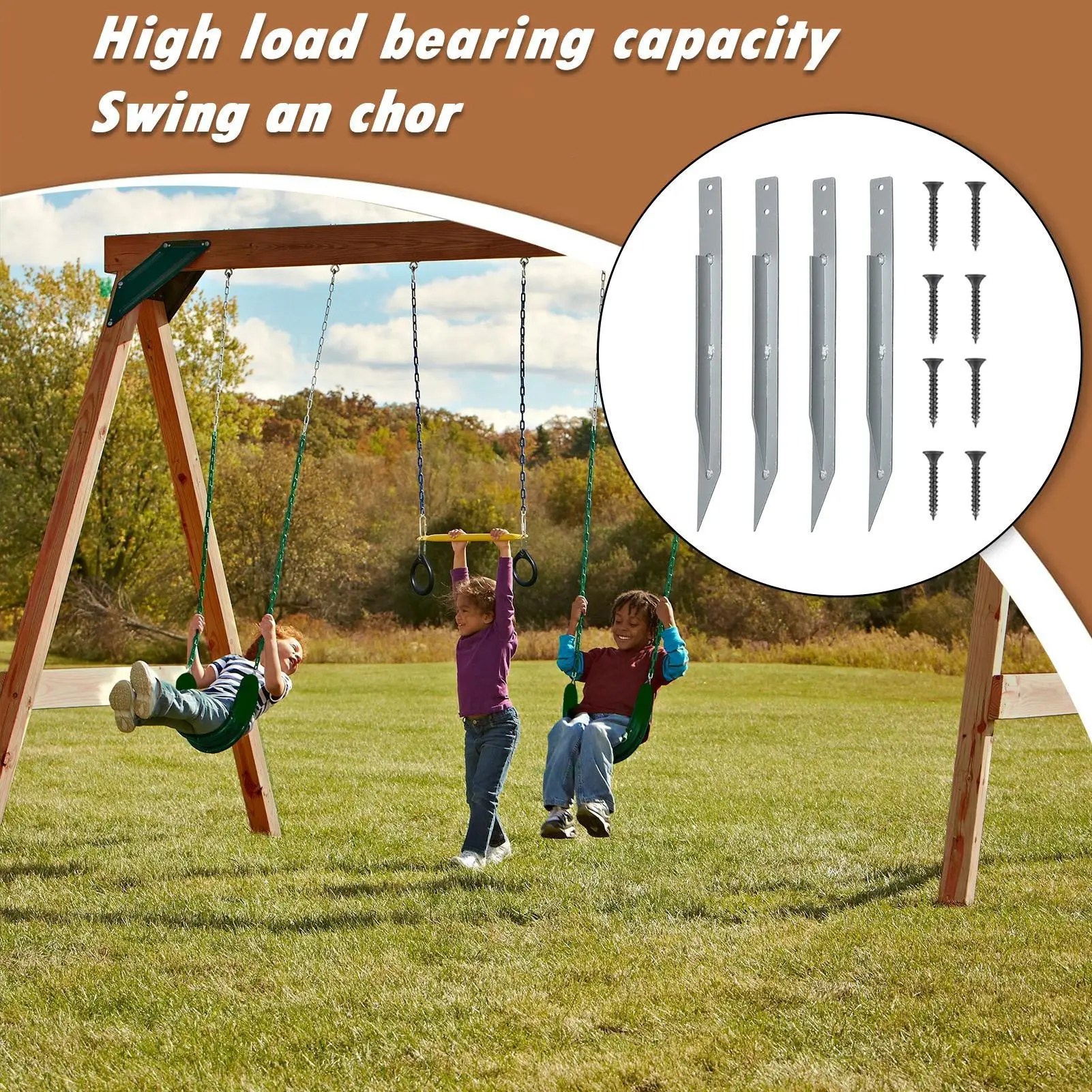 Swing Set Anchors for Metal Swing Set Heavy Duty Metal Ground Anchors with Screws High Wind Multi-Purpose Hardware Accessories