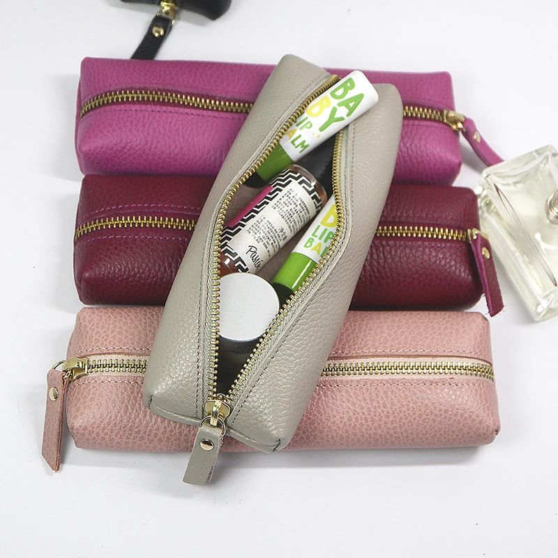 Aangepaste naam zip koeienhuid pennenzakje gepersonaliseerde lederen pennenzak zakelijk kantoor student opbergtas reizen cosmetische tassen