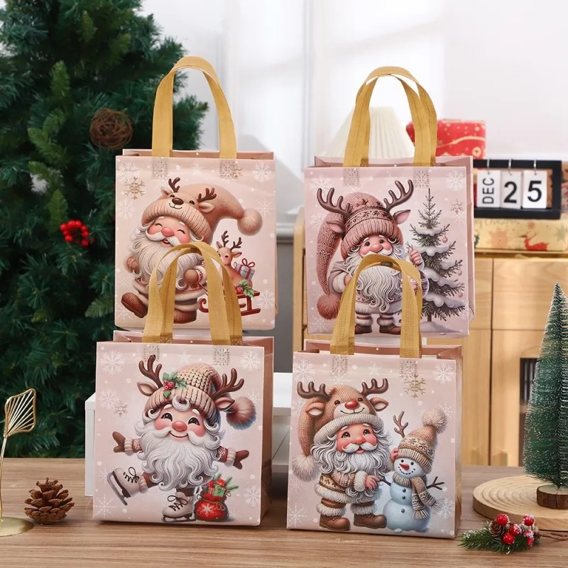 

12Pcs Christmas Gift Bags Santa Claus Non-Woven Packaging Bags with Handles Christmas Decorations For Home 2025 New Year Gifts