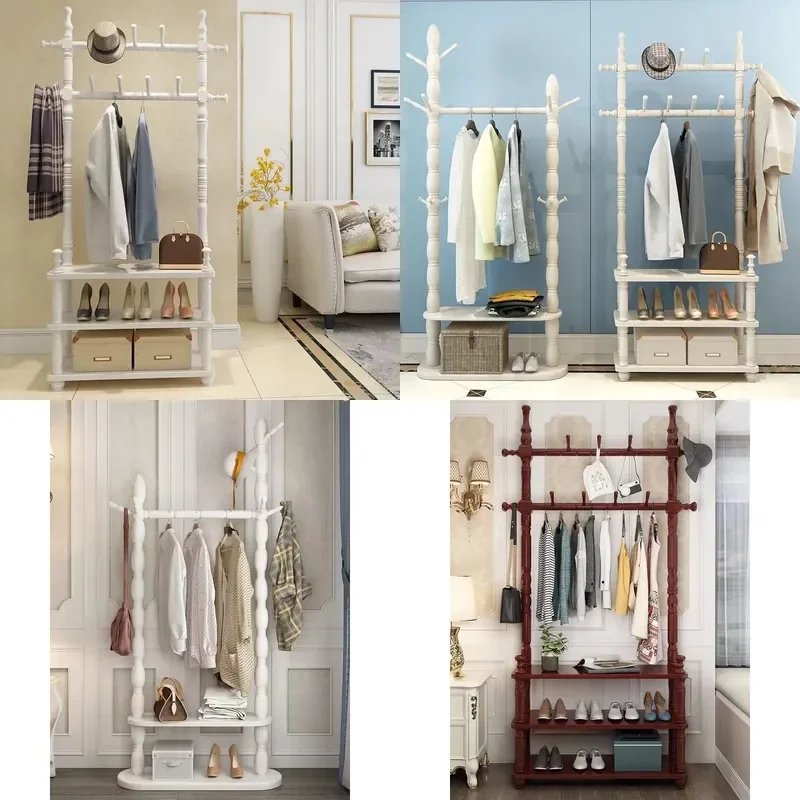 For Solid Wood Floor to Ceiling Coat Rack Hanger European Style Simple Integrated Shelf for Bedroom Foyer Entrance Living