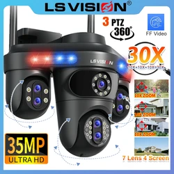 LS VISION 10XZoom 4 Screens WiFi IP Camera Outdoor 35MP 7 Lenses Video Surveillance Three 360 PTZ Auto Tracking Security Cameras