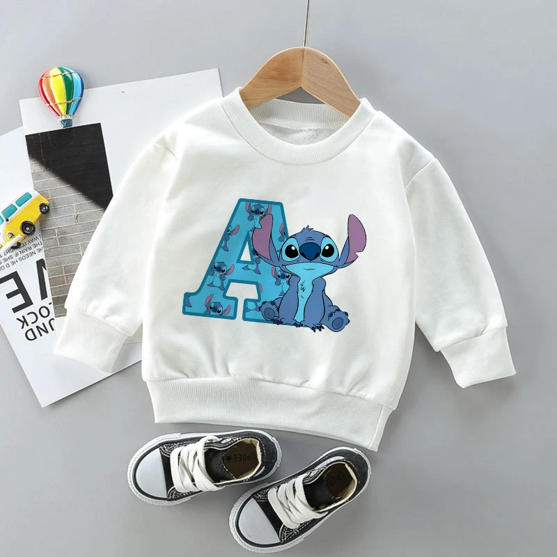 

Stitch Sweater Children for Girl 26 English Letters A B C D Clothes Sweatshirts Kawaii Cartoon Kid Boy Cute Casual Tops Clothing