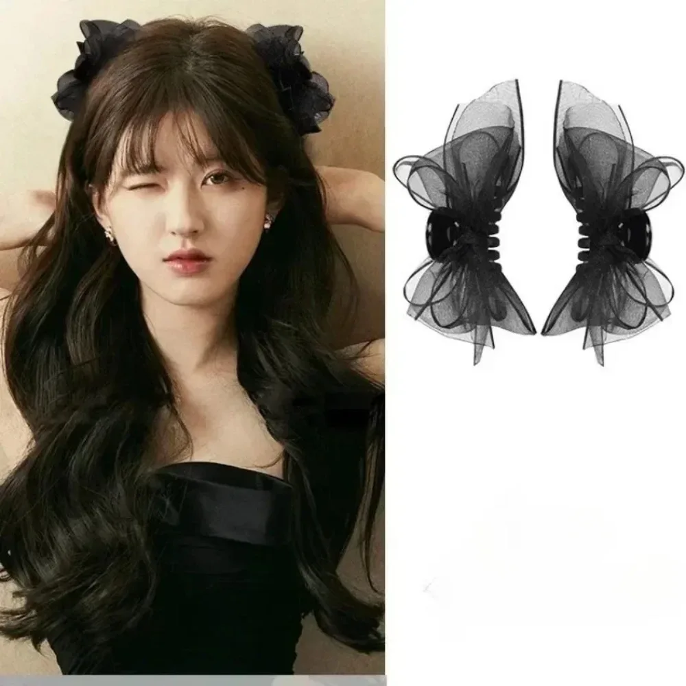 

2pcs Black Matte Bowknot Mesh Hair Clip Girl Small Hairpin Bobby Pin for Girls Women Bow Barrette Headwear Accessories Sweet