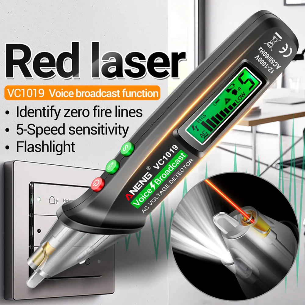 AC12V-1000V Tester napięcia pióro NVC indukcyjny tester elektryczny z wyświetlaczem LCD brzęczyk alarmowy wyszukiwarka punktu przerwania przewodu