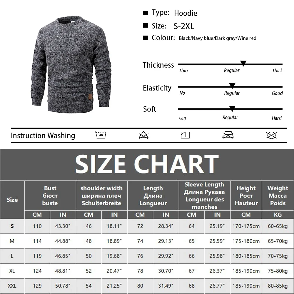 New Mens Round Neck Sweatshirt Solid Color Loose Casual Pullover Men Fashion Warm Long Sleeve Hoodies Men Clothing