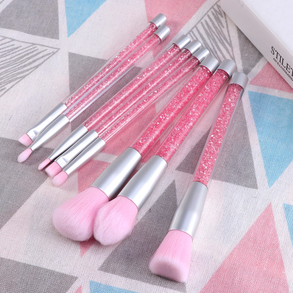 

8 Pcs Makeup Brush Set Lady Eyeshadow Contour Foundation Rhinestone Professional Brushes Soft Bristles Long H Gift