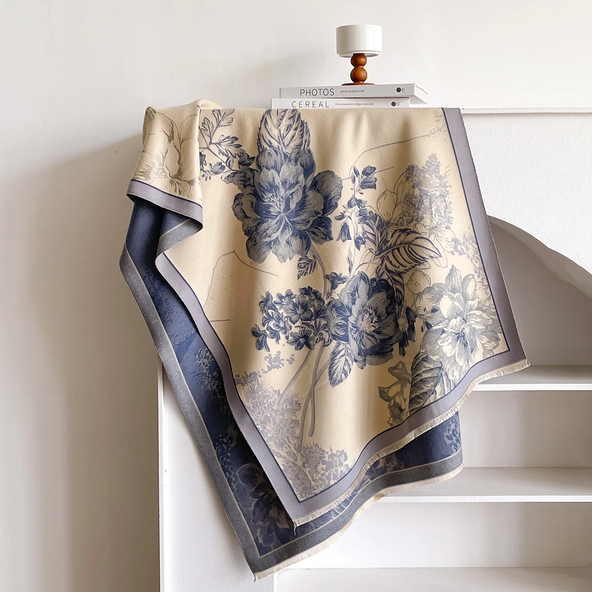 Brand Fashion Winter-Kaschmirschal für Damen – Pashmina-Schal mit Blumenmuster und Quasten, dicker, warmer Wickel- und Poncho – Detail 14