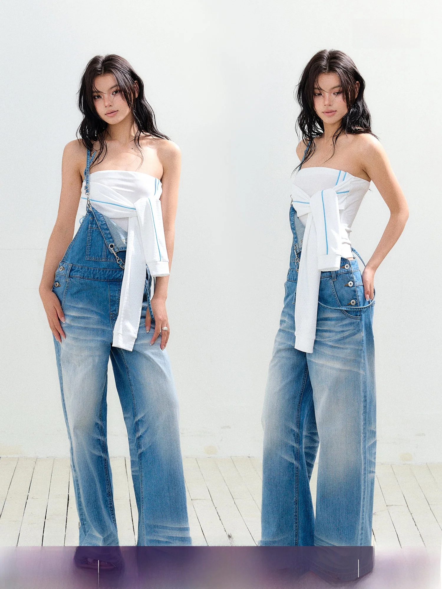 

Джинсы-комбинезон Agam Original Waed в американском ретро-стиле с тонким поясом, эксклюзивный дизайн, свободный крой, прямые штанины