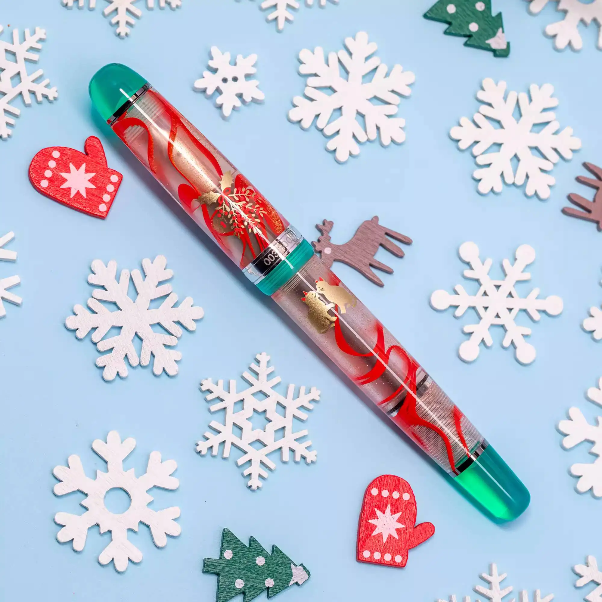 Taiwan OPUS88 JAZZ  Limited Edition Ink- Drop-in Style Acrylic Resin Fountain Pen Christmas Cat  Walk, Under The Mistletoe