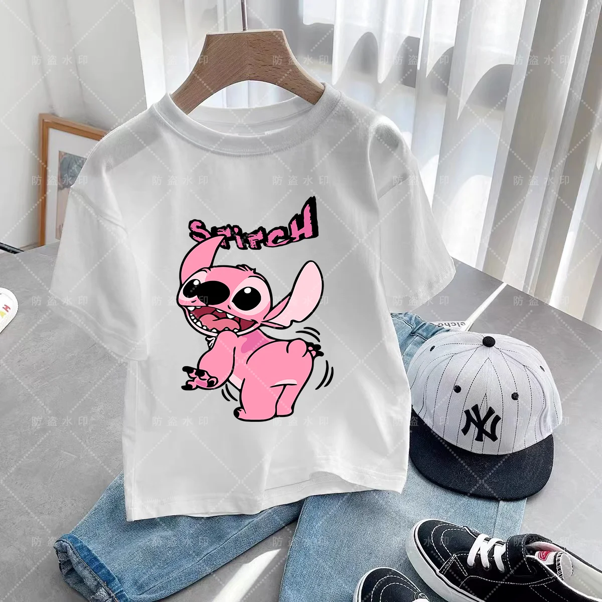 

Stitch Summer Tops Kawaii Girl Clothes Disney Y2k Cartoons Children's Clothing T Shirt Short Sleeve Disney Cartoons Kawaii Kids