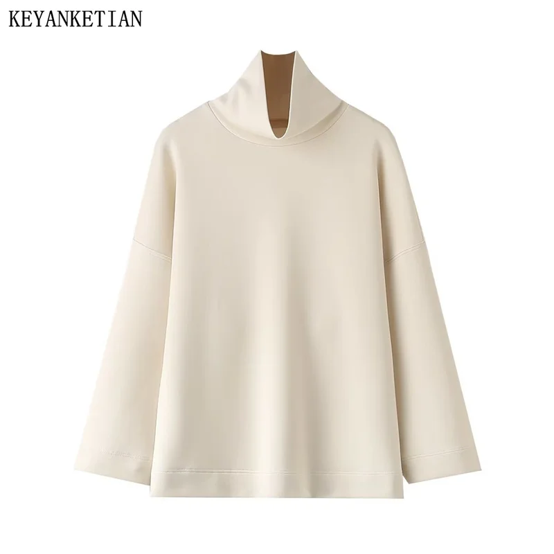 KEYANKETIAN 2024 New Launch Women's High Neck Screw Thread Pullover Hoodies Autumn Leisure style Oversize Loose Sweatshirts Top